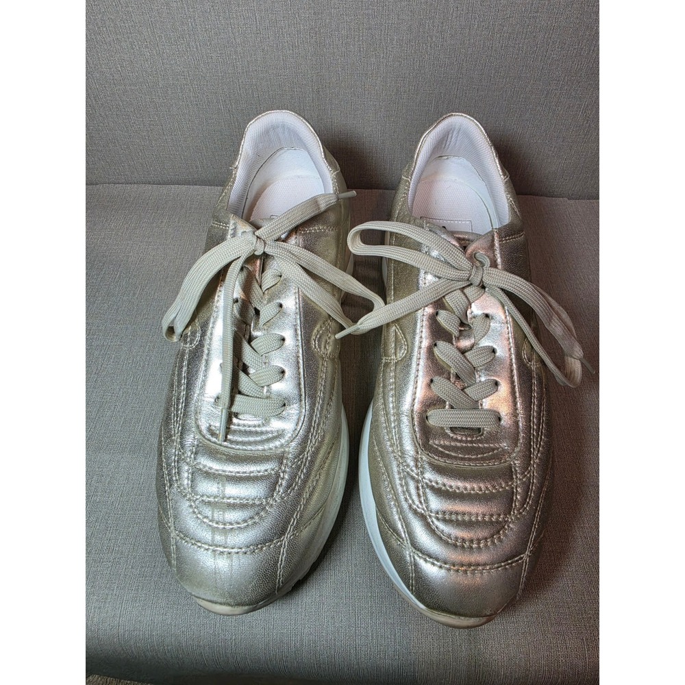 Aquatalia Womens Gold Metallic Leather Quilted Platform Sneakers Size 8 Portugal